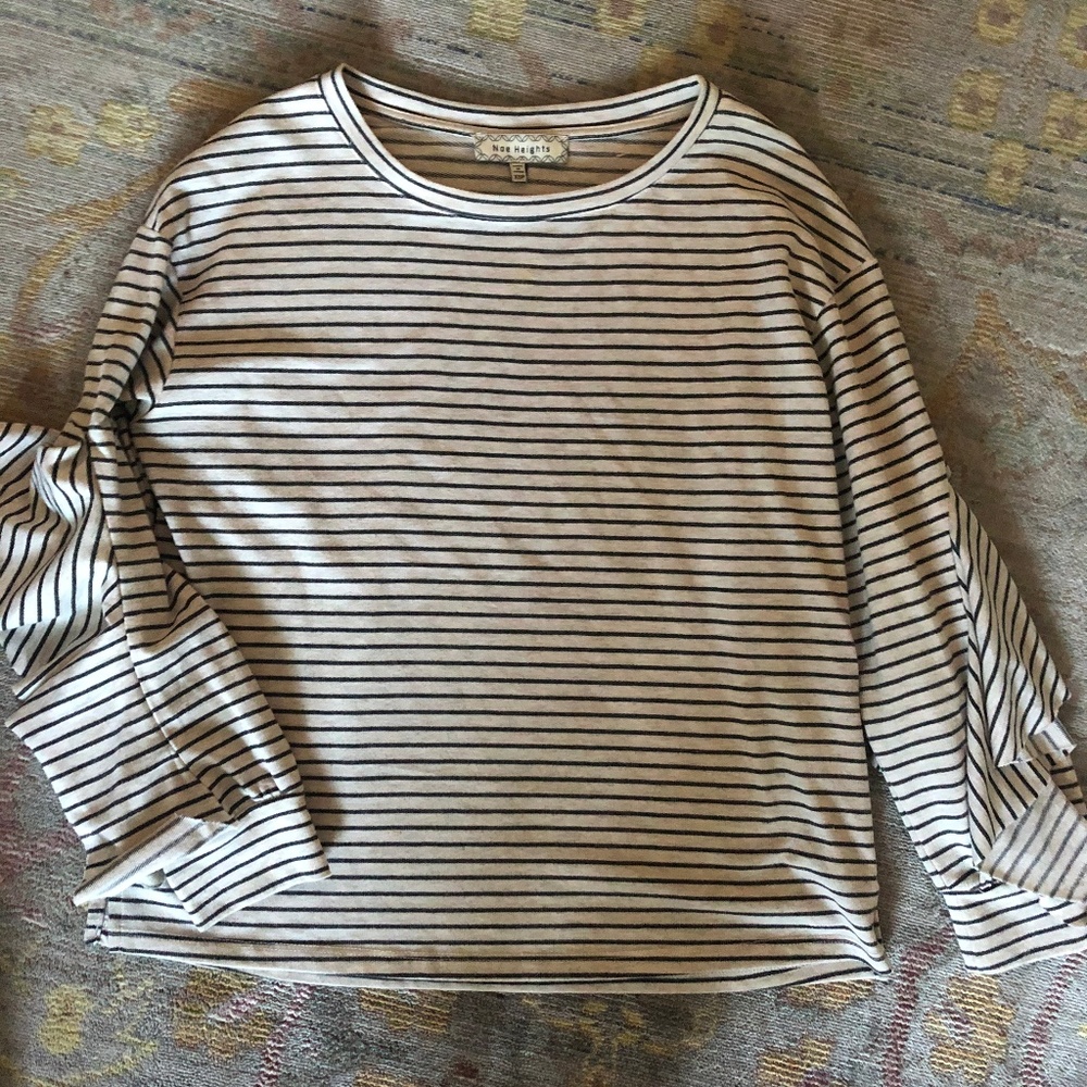 striped sweater with statement sleeve